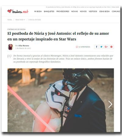 articulo-bodas.net-reportaje-star-wars Publicación de Bodas.net sobre el post boda original de Star Wars